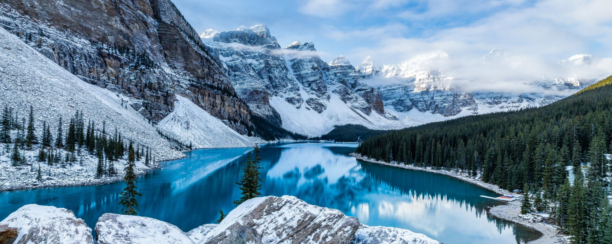 Mountain and lake in winter.