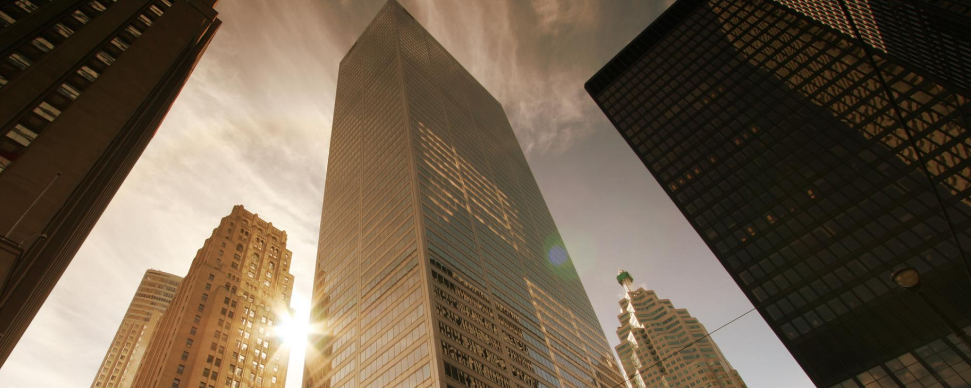 Skyscrapers at sunrise.